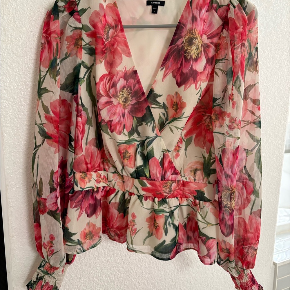 Floral Chiffon Blouse - Pink and Green